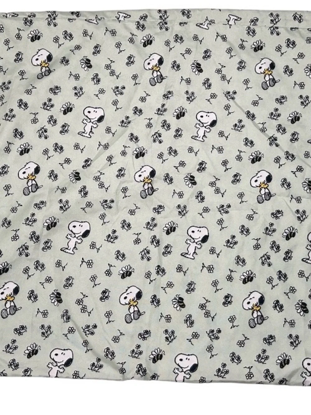Snoopy Print Green Cotton Fabric Pillowcase Charlie Brown Cartoon Classic